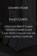 DAMIEN Çift Kişilik 6 Parça Çiçek Desen Welsoft Uyku Seti | Yorgan + Çarşaf + Yastık Kılıfı | Çeyiz Seti - Görsel 2