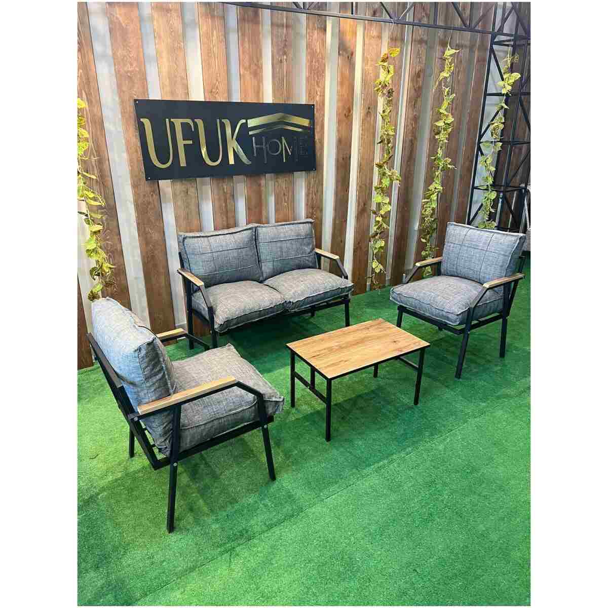 UFUK HOME Sehpalı Gri Fermuarlı Bahçe Balkon Takımı, Cafe, Salon - Metal Kanepe Koltuk Takımı - Görsel 2