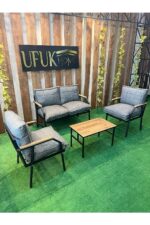 UFUK HOME Sehpalı Gri Fermuarlı Bahçe Balkon Takımı, Cafe, Salon - Metal Kanepe Koltuk Takımı - Görsel 2