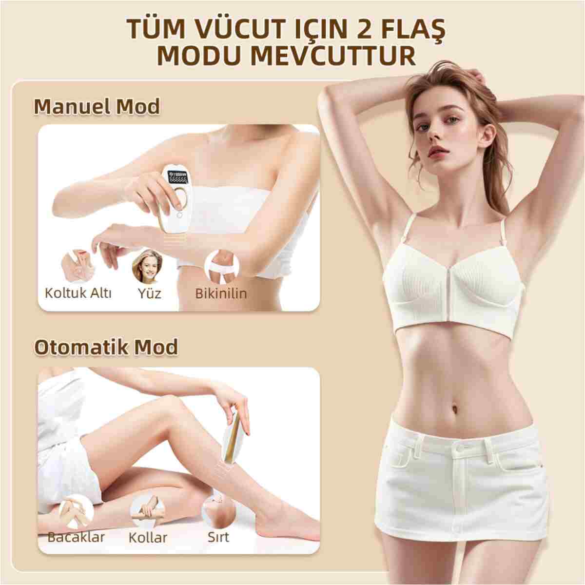 YUES IPL Lazer Epilasyon Cihazı – 999.999 Atım, Otomatik/Manuel Mod, Ev Tipi Yüz & Vücut - Görsel 7