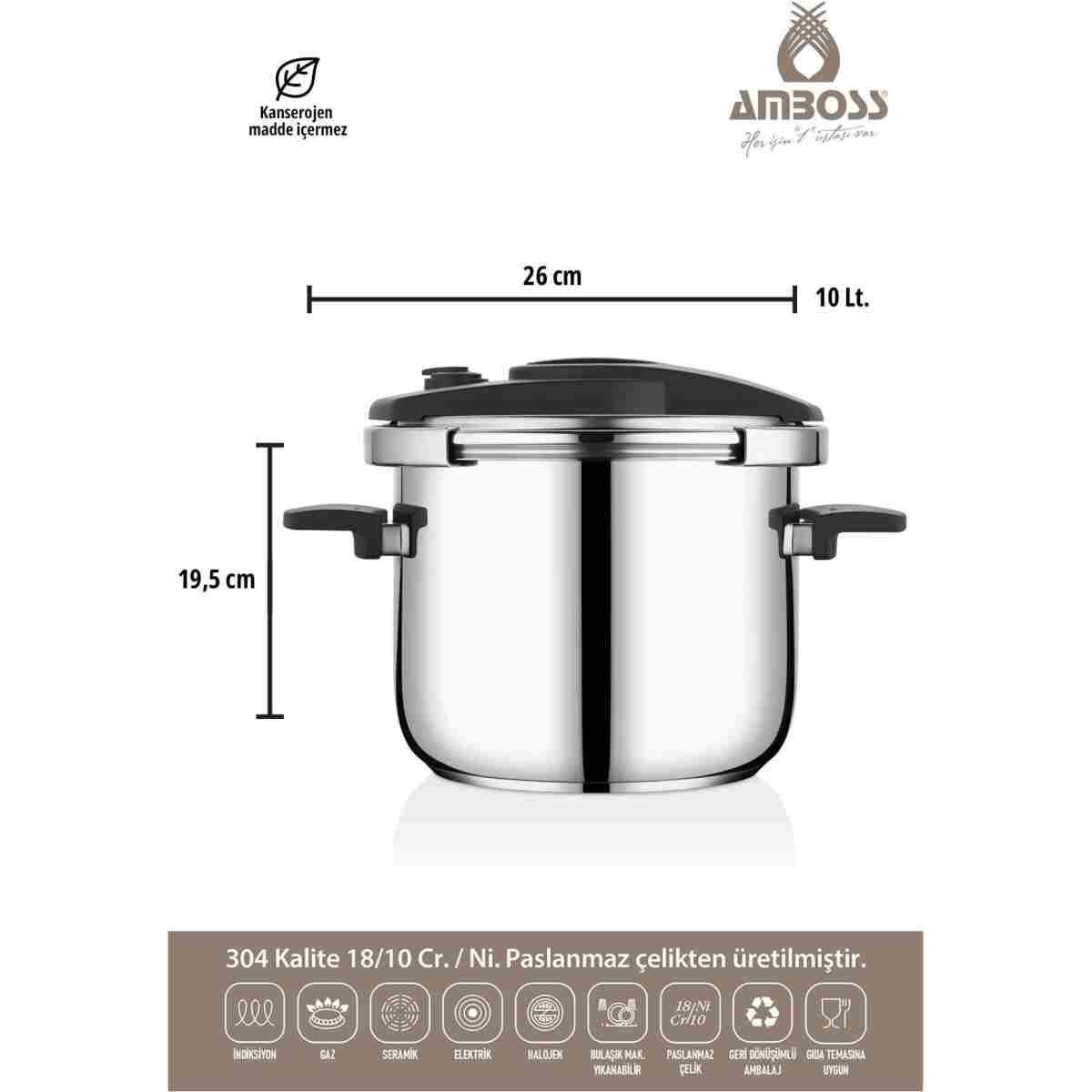 Amboss Enio Plus 10 LT Matik Düdüklü Tencere - Görsel 2