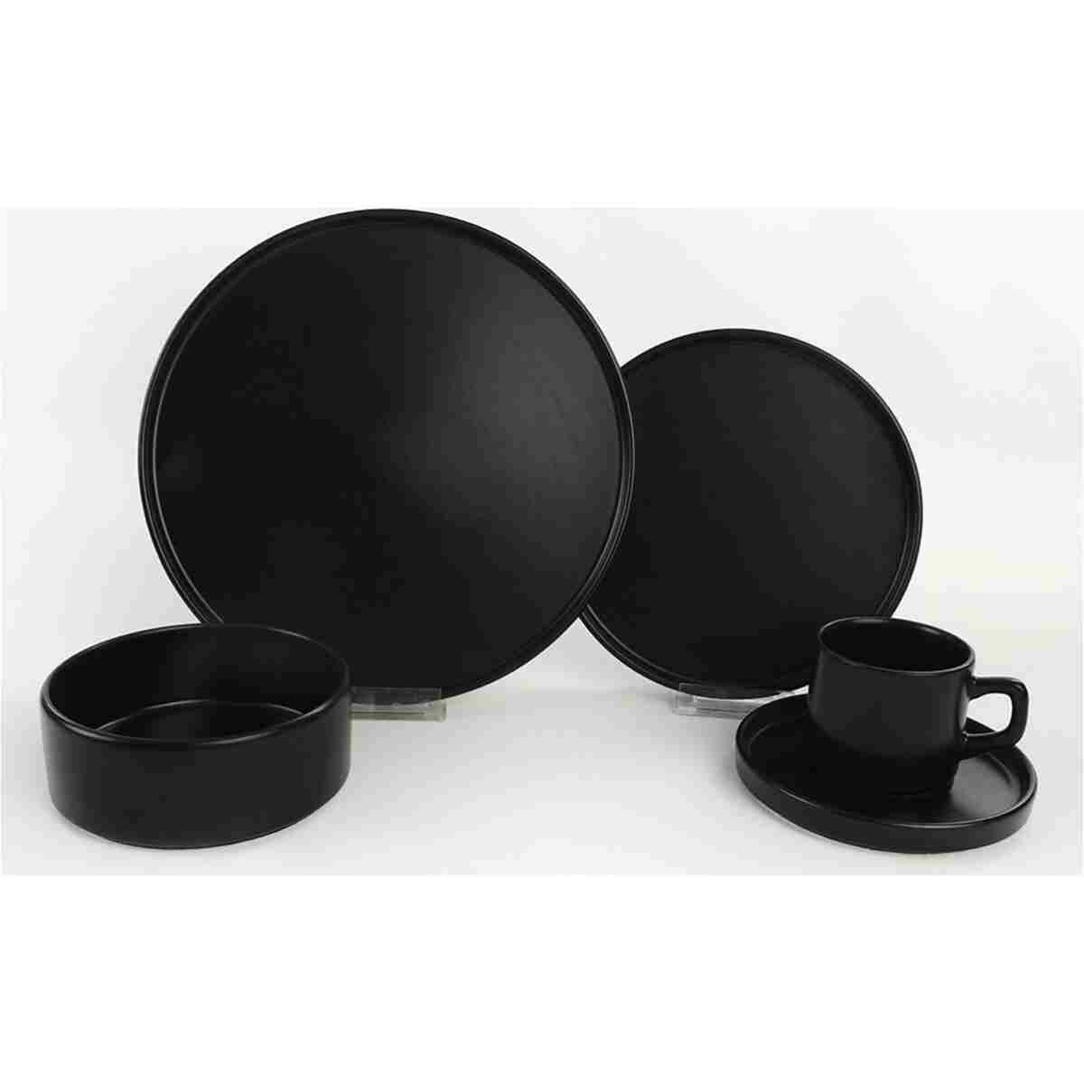 Keramika Mat Siyah Stackable Yemek/kahvaltı Takımı 20 Parça 4 Kişilik - Görsel 4