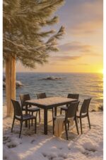 SANDALİE Rattan 90x150 Bahçe&balkon&teras Masa Seti - Antrasit - Görsel 2