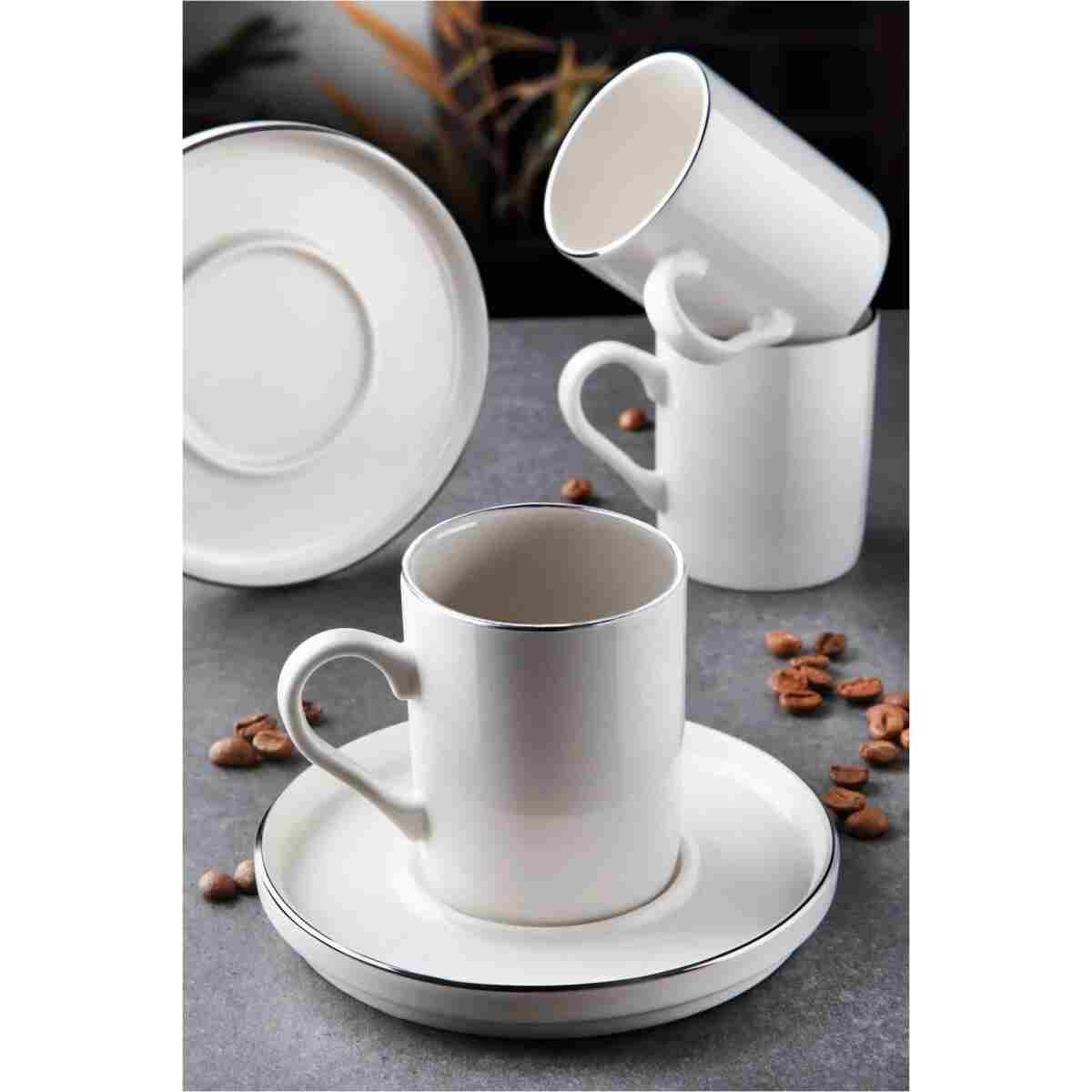 Kitchen Life 12 Parça 6 Kişilik Stackable Platin Gümüş Yaldızlı Kahve Fincan Takımı - Kahve Fincanı Seti 100ml - Görsel 4
