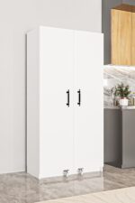 AEKA Ae-3035 Vezir Beyaz Kiler, Erzak Dolabı, Çok Amaçlı Mutfak Dolabı, Banyo,2 Kapaklı, Raflı, Tekerli - Görsel 3