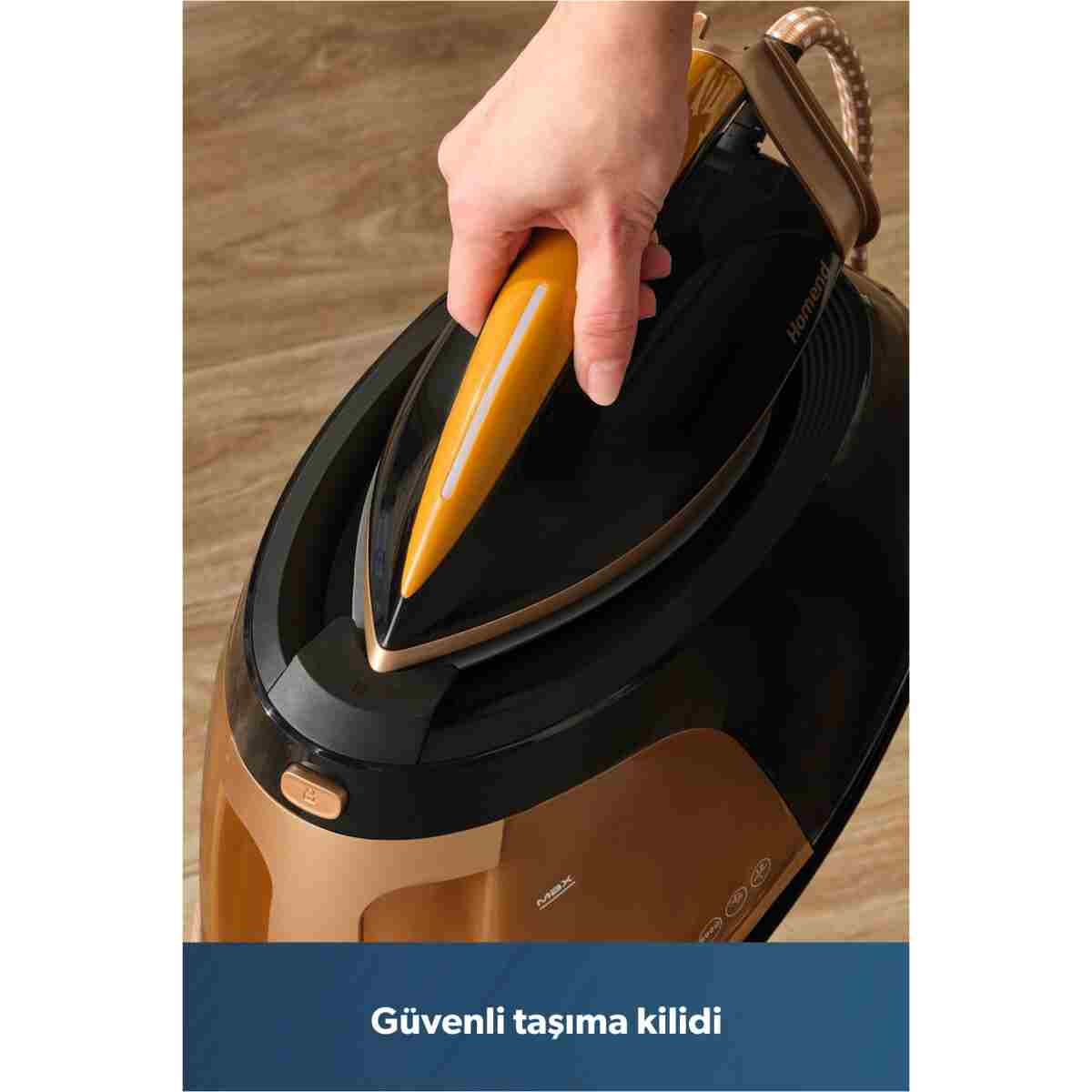 HOMEND Jetsteam 1175H Otomatik Kumaş Tanımalı 8 Bar Buhar Kazanlı Ütü Siyah Gold - Görsel 11