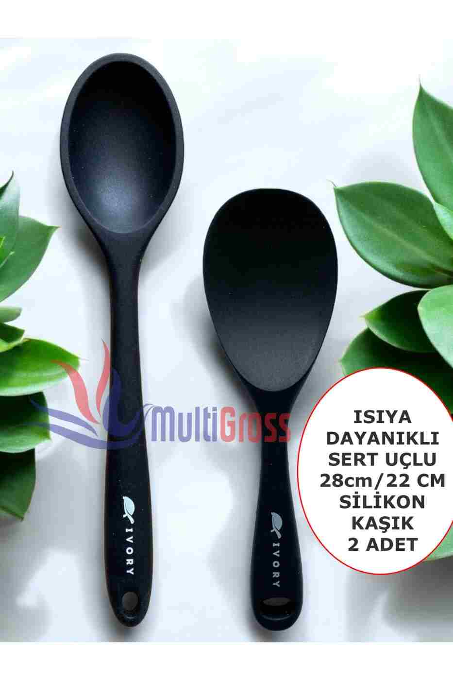 e94ec1823f38f3462a93a5a2fb9a6e20 Multiamo İvory Sert Uçlu Isıya Dayanıklı Yanmaz Yapışmaz Silikon Uzun Kaşık 28 Cm + Kısa Kaşık 22 Cm / 2 Adet - Görsel 1