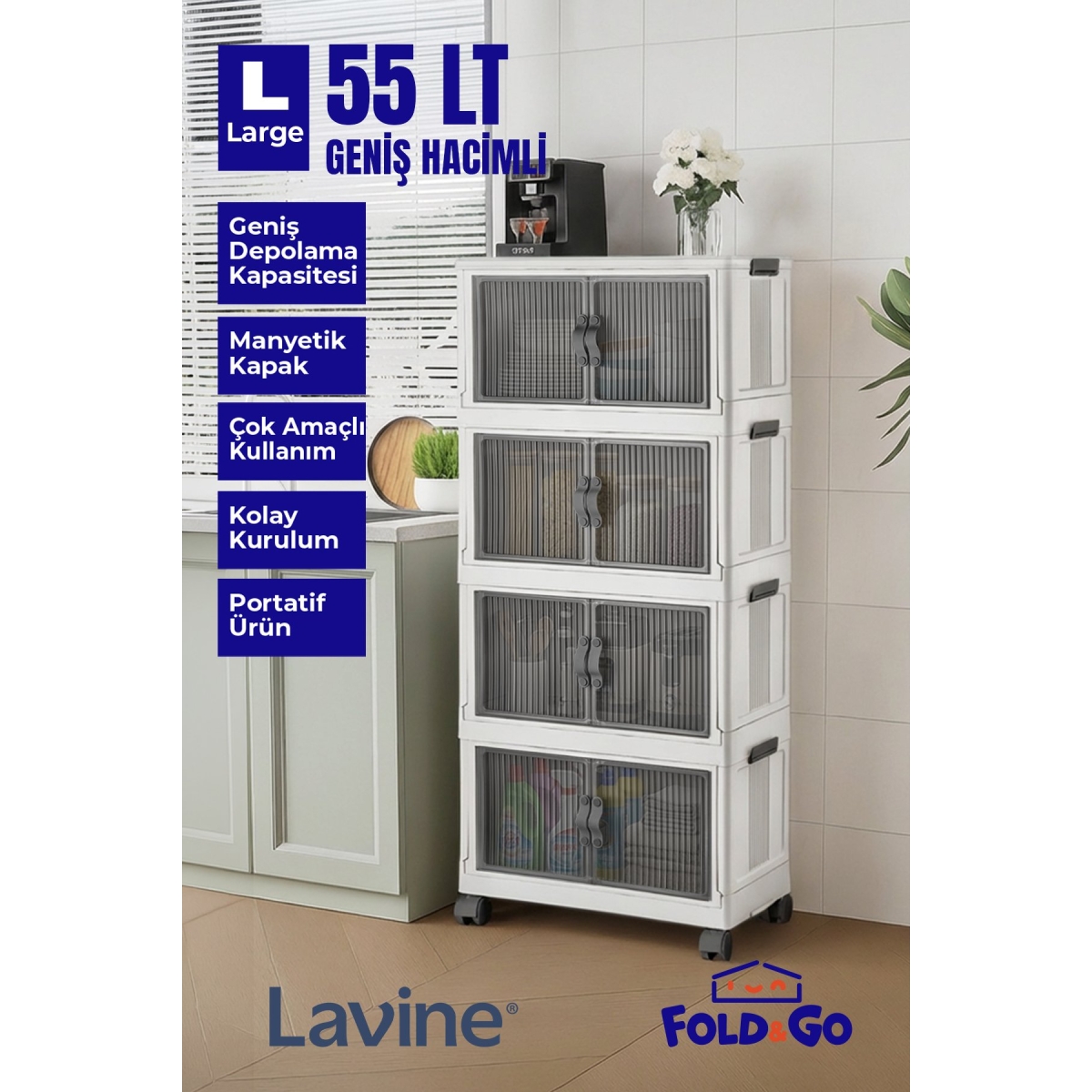 obido Lavine Fold&go 4'lü Portatif Organizer Tekerlekli Dolap Çok Amaçlı Kapaklı Katlanır ”antrasit” - Görsel 8