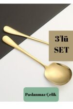 BRE HOME Gold Paslanmaz Çelik Servis Kaşık 3 Adet 21 Cm