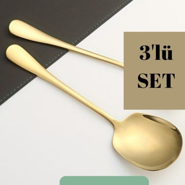 BRE HOME Gold Paslanmaz Çelik Servis Kaşık 3 Adet 21 Cm