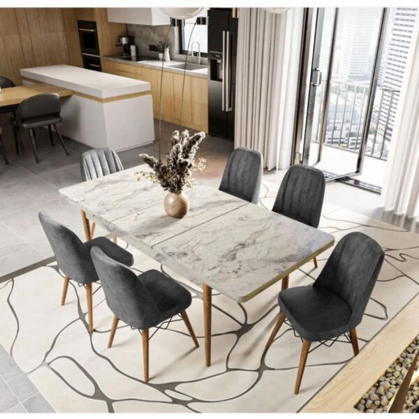 UZMHOME EZGİ 6 Kişilik Açılır Masa Sandalye Takımı Mutfak Masası Takımı Salon Masası Yemek Masası Takımı