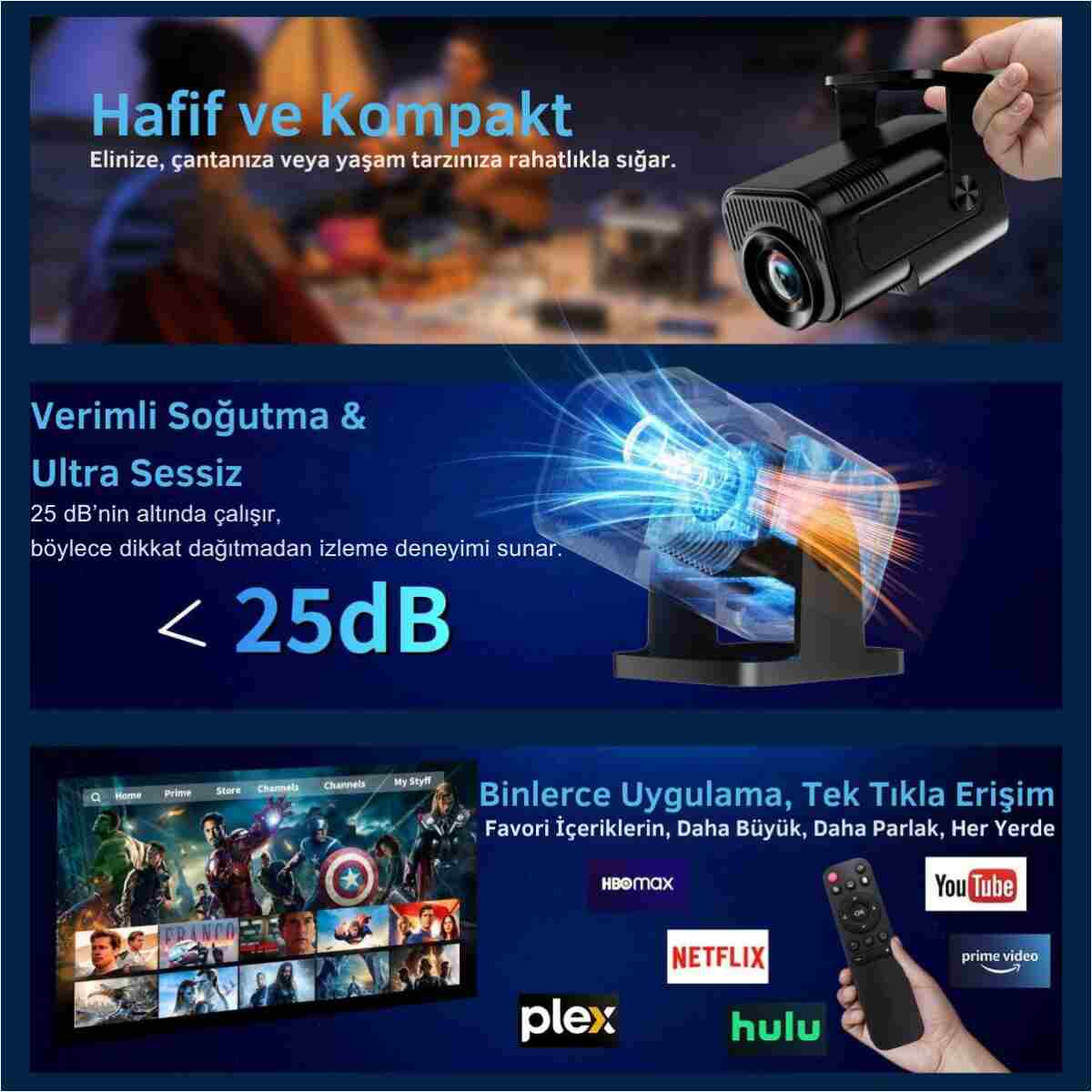TARÇIN Teknomie Ultra HD Yeni Nesil Akıllı Prokesiyon Cihazı, Otomatik Ayarlama, Dahili Hoparlör - Görsel 3