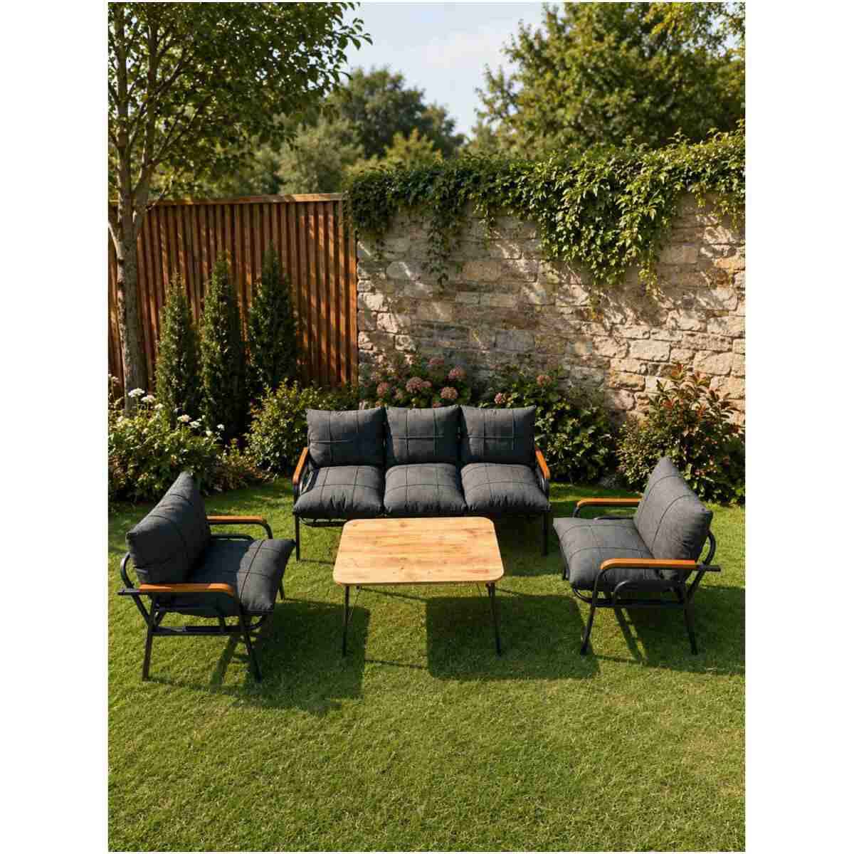 BM DESİNG GENİŞ BALKONLAR İÇİN KONFORLU BAHÇE VE BALKON MOBİLYASI 3+1+1+SEHPA - Görsel 3