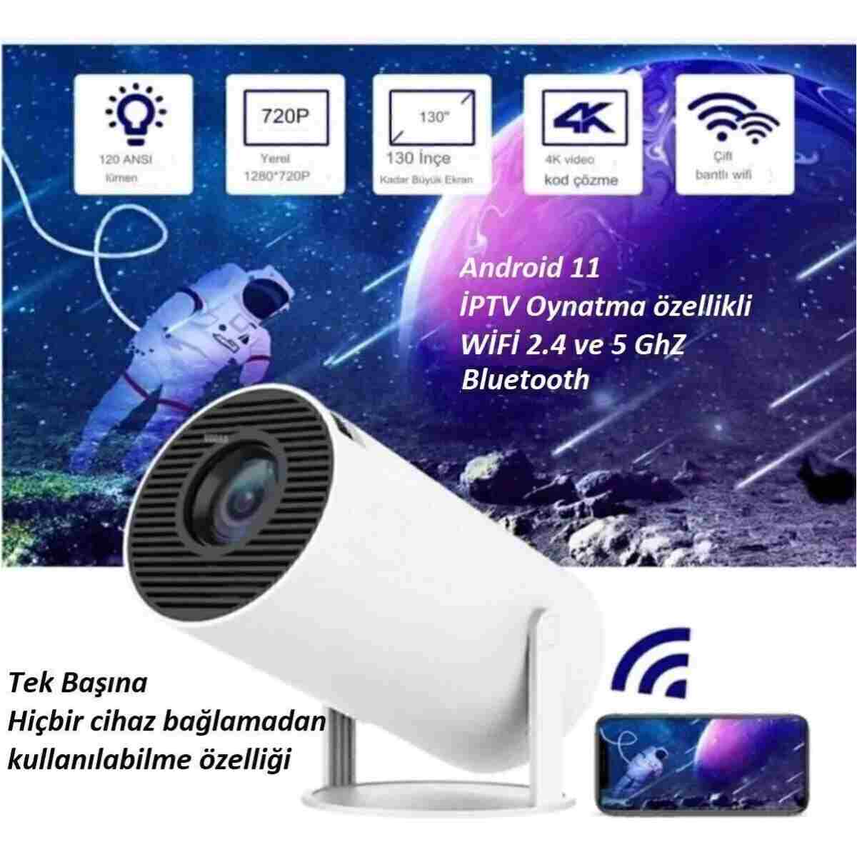 Genel Markalar Hy300 Beyaz Ultrahd Projeksiyon Android 12 200 Lümen Işık Gücü Wifi Bluetooth Ekran Yansıt - Görsel 4