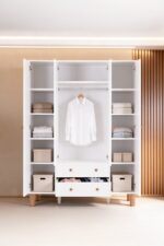 Kilim Mobilya Bohera Plus Aynalı Dört Kapaklı Dolap (MDF kapaklı, yüksek ayaklı, iki çekmeceli, 200cm yükseklikte) - Görsel 10