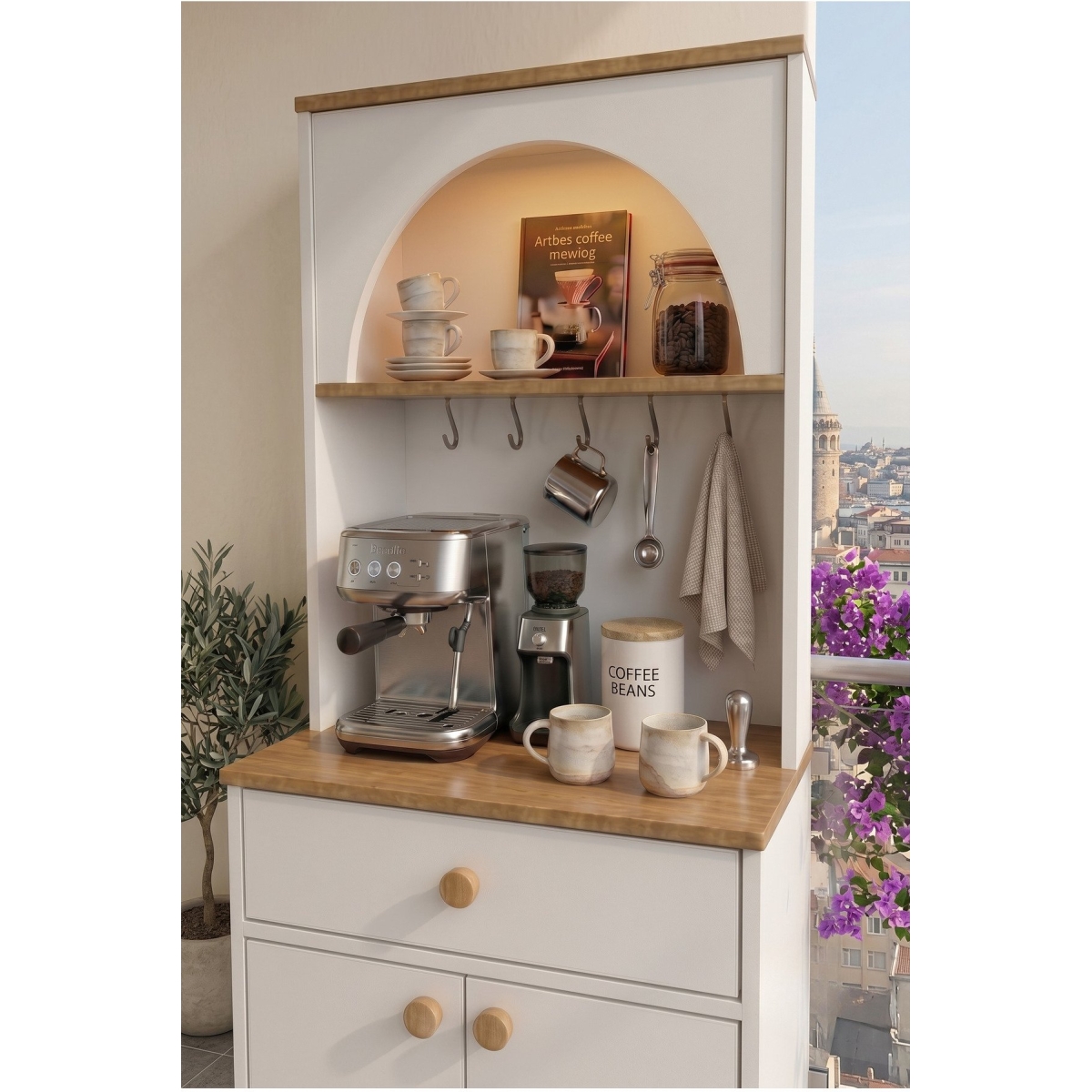 mistik home Galata Led Aydınlatmalı Kahve Köşesi - 70 cm Çok Amaçlı Mutfak Dolabı Konsol - Görsel 11