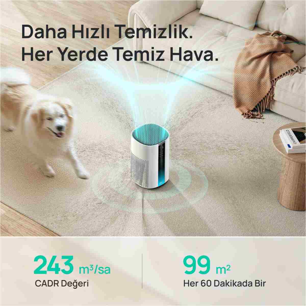 DREO Air Purifier 337S Akıllı Hava Temizleyici, 3 Aşamalı HEPA Filtre, PM2.5 Sensör, LED Ekran Beyaz - Görsel 2
