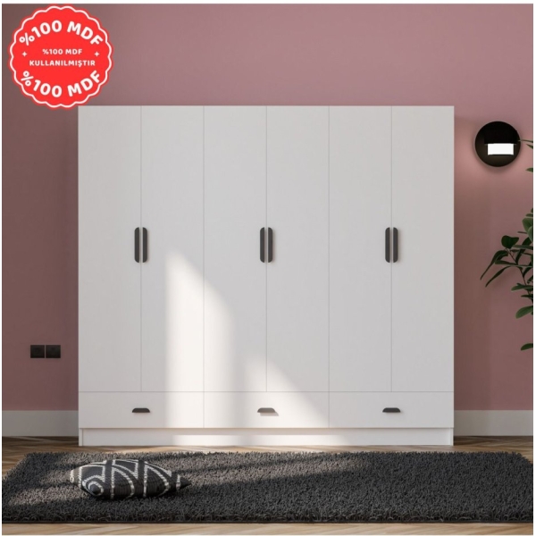 İMBAŞ İnci 6 Kapak 3 Çekmeceli Gardırop %100 MDF