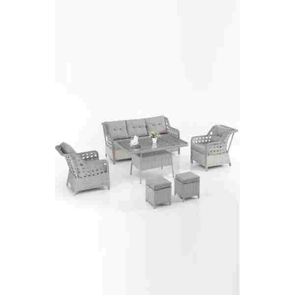Evdemo Eren Rattan Puflu Bahçe Balkon Takımı 3+1+1 Gri