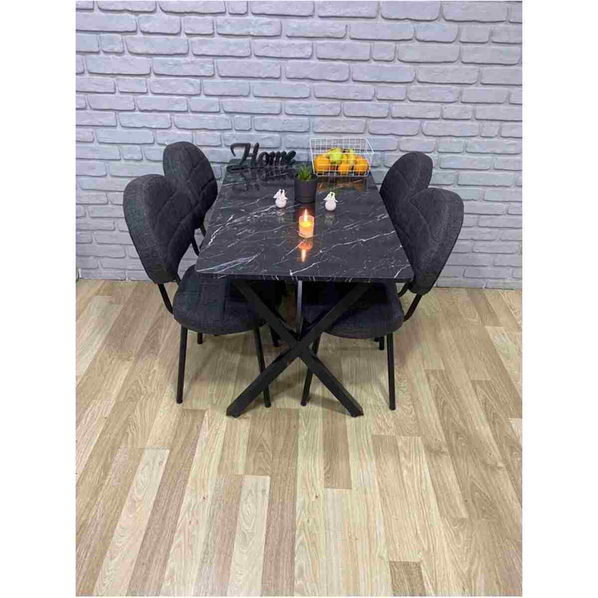 BAMBEDS MOBİLYA Masa Takımı, Yemek Masası, Mutfak Masası, Balkon Masası-70x110 Siyah 4 Sandalye Gri - Görsel 3