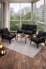 UFUK HOME Linda 211 Sehpalı Kahverengi Fermuarlı Bahçe Balkon Takımı, Cafe, Salon - Metal Kanepe Koltuk Takımı - Görsel 10