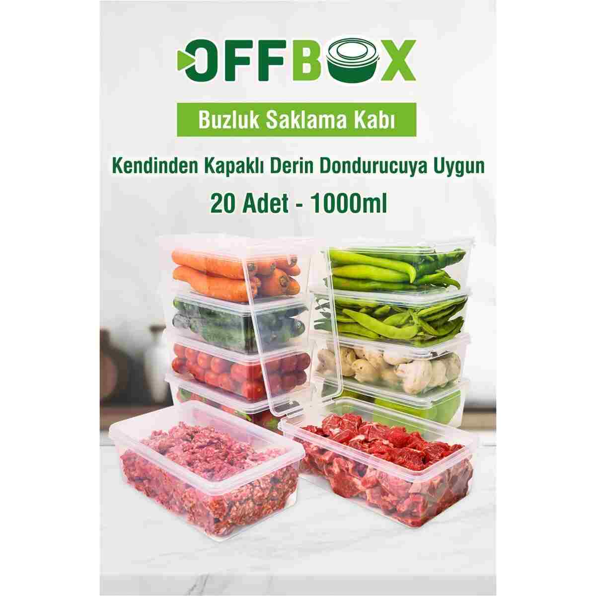OFFBOX 20 Adet 1 Lt. Kendinden Kapaklı Difrize Uygun Buzluk Saklama Kutusu Düzenleyici - Görsel 10