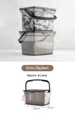 Vienev 2'li 4 Litre Beyaz Serigrafi Etiketli Deterjanlık Saklama Kutusu Kabı Antrasit - Görsel 6