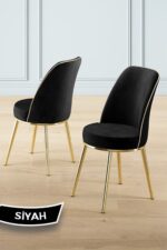 Canisa Lai Serisi 90x168 Lak Panel Sonata Gold Ayak Masa Takımı 6 Siyah Sandalye - Görsel 2