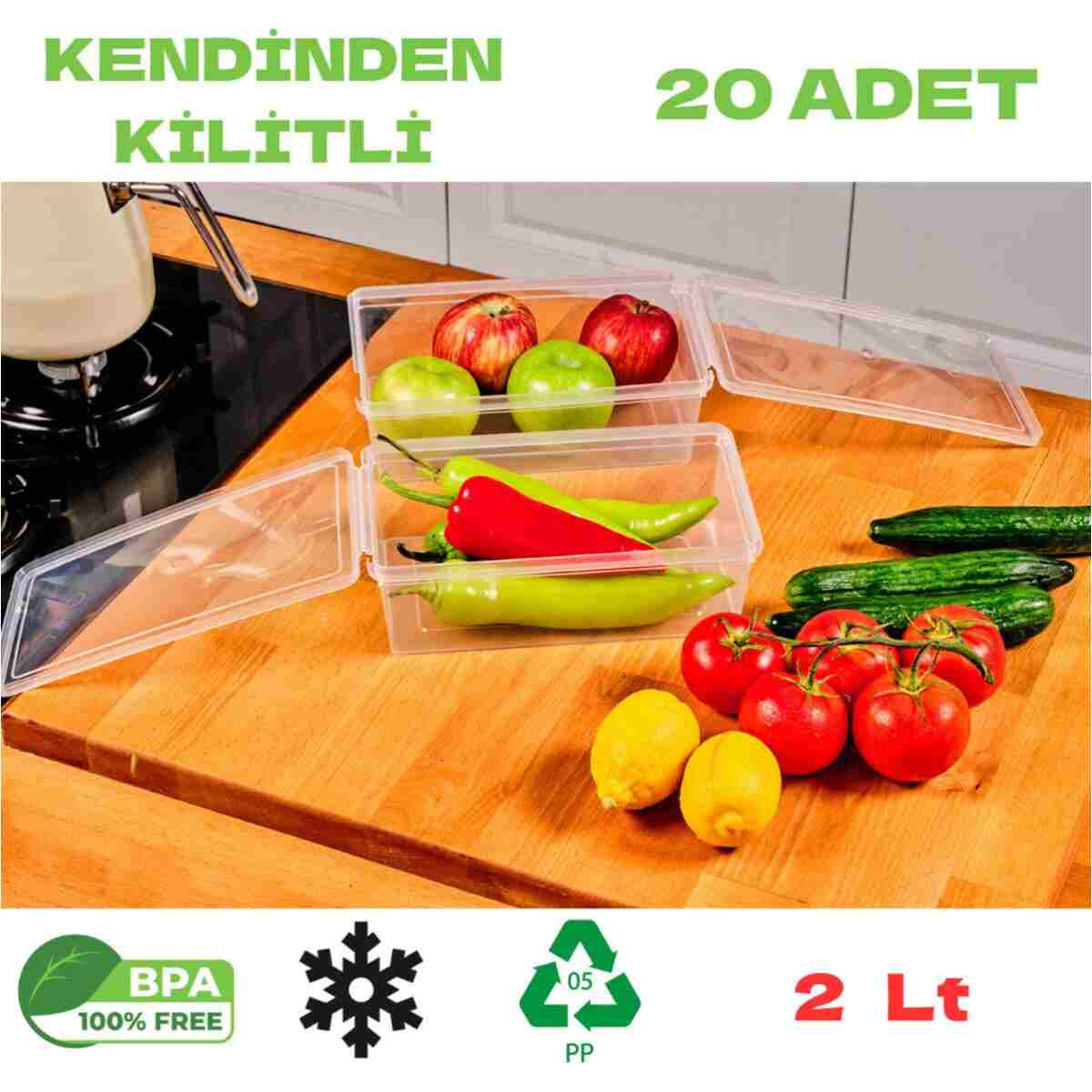 SUPERPUP Plastik Saklama 20 Adt Kabı Bakliyat Yemek Oyuncak, Kilitli Dondurucu Kahve 2 Litre (23X14X8 CM) - Görsel 2