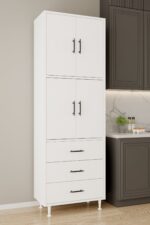 AEKA AE-3020 Irmak Beyaz 4 Kapaklı Çok Amaçlı Dolap 3 Çekmeceli Raflı Mutfak Kiler Banyo 195x63x35 Çok Amaçlı Dolap - Görsel 3