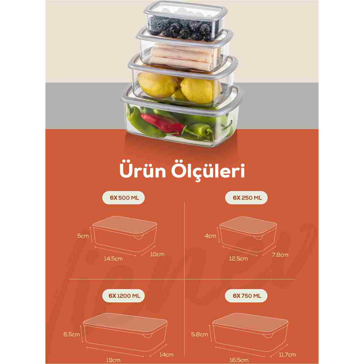 Vienev 24'lü Hava Geçirmez Saklama Kabı Seti Antrasit 6x(250-500-750-1200 ML) - Görsel 8