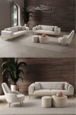 EDSY HOME Rebull 3+3+1 Koltuk Takımı Kahverengi + Sütlü Kahve - Görsel 11
