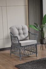 Evdemo Icon Rattan Bahçe Balkon Oturma Takımı 2+1+1+Camlı Masa Gri - Görsel 3