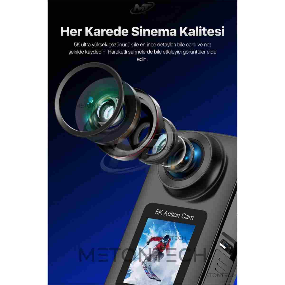 METONTECH 5K Ultra HD Aksiyon Kamerası | Zengin Kutu İçeriği, 170° Geniş Açılı Lens, Wi-Fi, Çift Ekranlı, Taşınabilir, Uzaktan Kumanda, Su Geçirmez Kılıf | Siyah - Görsel 5