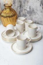 Kitchen Life 12 Parça 6 Kişilik Stackable Altın Yaldızlı Kahve Fincan Takımı - Kahve Fincanı Seti 100ml - Görsel 8