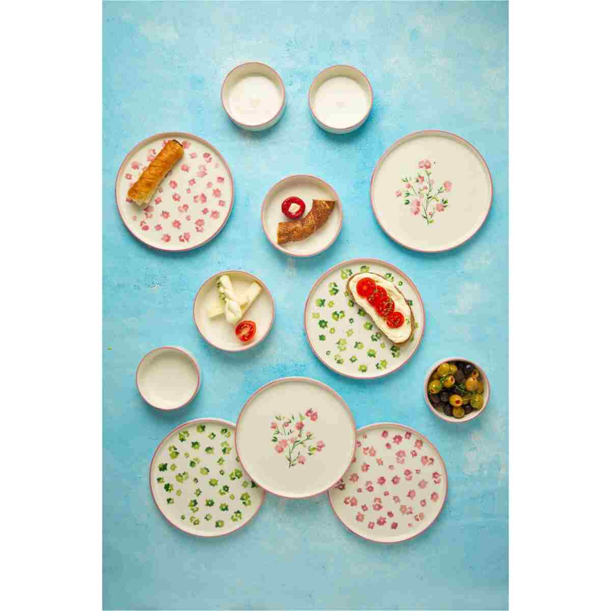 Kevin Seramik 14 Parça 6 Kişilik Berthe Çiçek Tasarımlı Stackable Kahvaltı Takımı& Kahvaltı Seti - Görsel 8