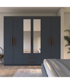 Metalia Gm820 Armina Lüx 6 Kapı 2 Çekmeceli Aynalı Ceviz-Antrasit Gri Gardırop