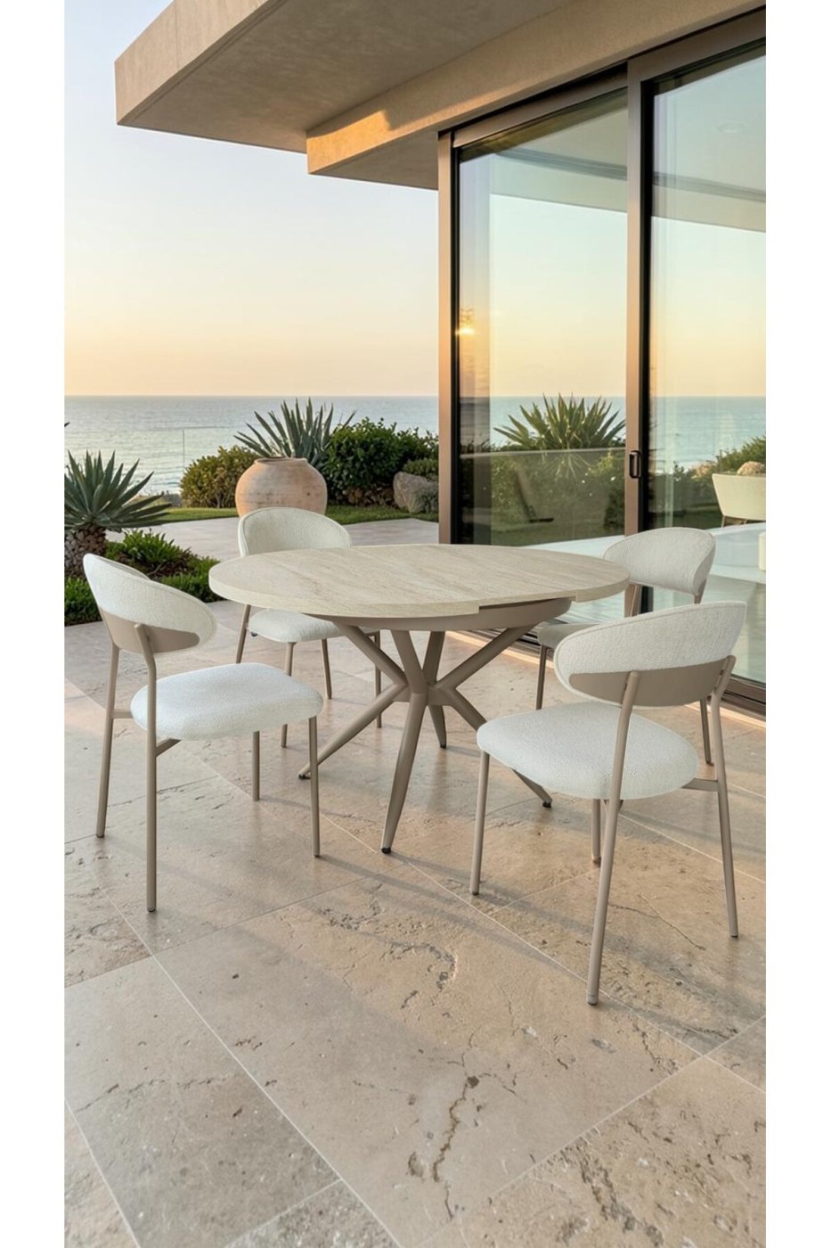 ef041aa4e9af670a80c8ca5ab14ee757 fursimo Adore Serisi Açılabilir Yemek Masası Takımı 100x100 → 135x100 cm | 1. Sınıf MDF Lak Panel | Metal Ay - Görsel 1