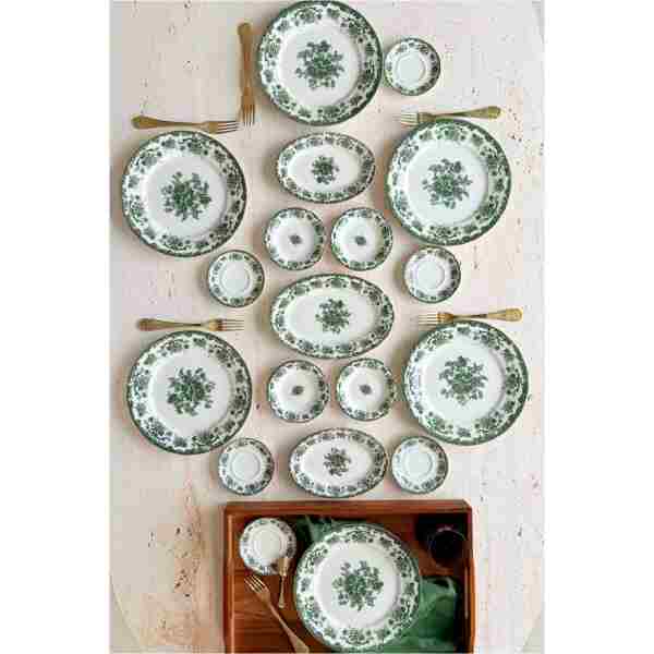 porselenden Antique green 19 Parça 6 Kişilik Porselen Kahvaltı Takımı