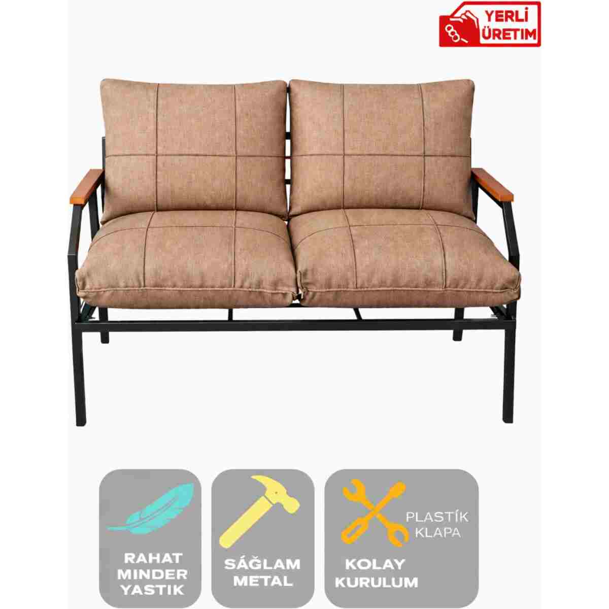 UFUK HOME 2'li Koltuk Bahçe Mobilyası Bahçe Takımı Metal Balkon Takımı Çay Seti - Görsel 4