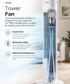 Yui TF60 60W 90 Cm 3 Hız Ayarlı Kule Tipi Vantilatör Fan - Beyaz - Görsel 5