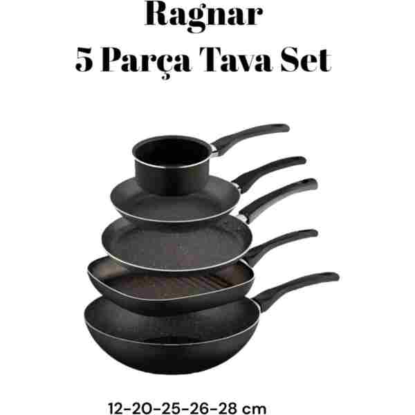Bayev Ragnar 5 Parça Tava Seti 5 Li Çeyiz Tava Set Wok Grill Krep Sosluk Kaçerola Ve Sahan Yumurta Tavası