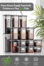 Meleni Home 18'li Set Kapaklı Kare Erzak Saklama Kabı Antrasit 6x(0,50 LT-1,10 LT -1,70 LT) Etiketli Baharatlık - Görsel 5