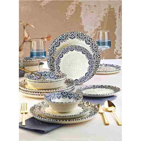 Kitchen Life 24 Parça 6 Kişilik Lale Lacivert Kenarlı New Bone Porselen Yemek Takımı - Çorba Servis Yemek Tabak