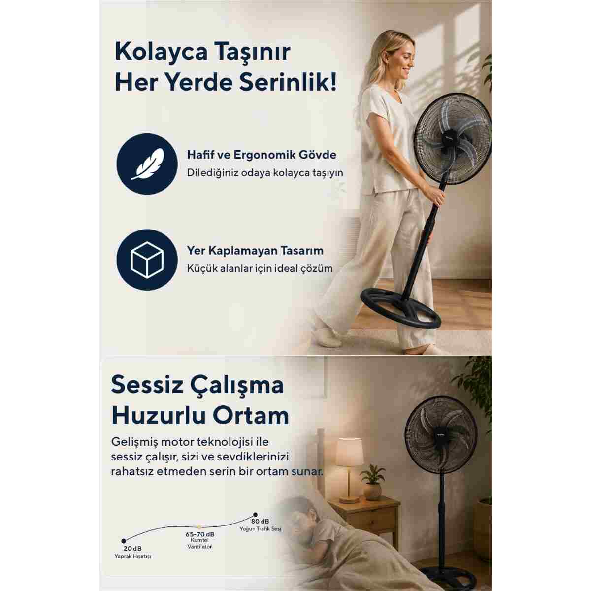 KUMTEL KTF-340 Siyah 18 İnç Sanayi Tipi Vantilatör 3in1 60 W,5 Kanatlı, 3 Kademeli, 132 cm - Görsel 4