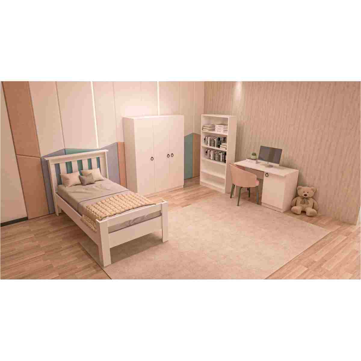 Ninnimo 4 Parçalı Beyaz Mdf Yaşam Genç Odası Takımı (karyola 90x190, Gardırop, Kitaplık Ve Çalışma Masası) - Görsel 2