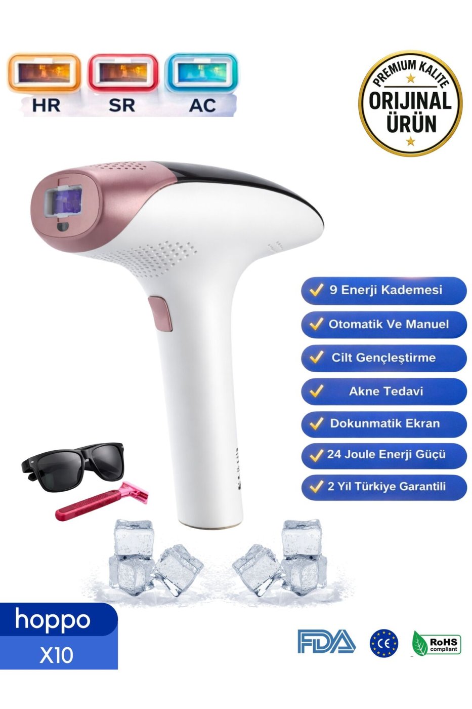 hoppo X10 Ipl Buz Lazer Epilasyon Cihazı 999,999 Flaş Atım Dokunmatik Ekran