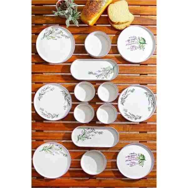 Kitchen Life 14 Parça 6 Kişilik Stackable Lavanta Kahvaltı Takımı - Lüx Kahvaltılık Sunum Seti Tabağı