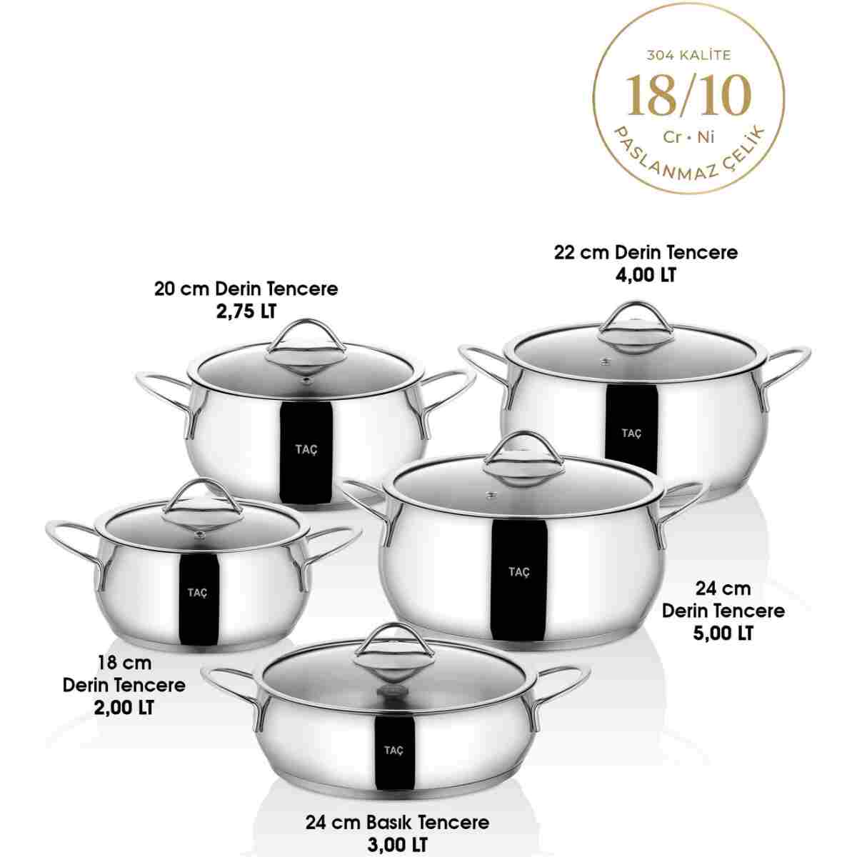 Taç Master Steel İndüksiyon Tabanlı 10 Parça Çelik Tencere Seti - Görsel 8