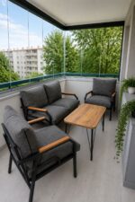 Dekoport Kutay Balkon Takımı, Bahçe Takımı, Çay Seti Koltuk Takımı, Metal Kanepe 2-1-1 50x80 Masalı Krem - Görsel 3